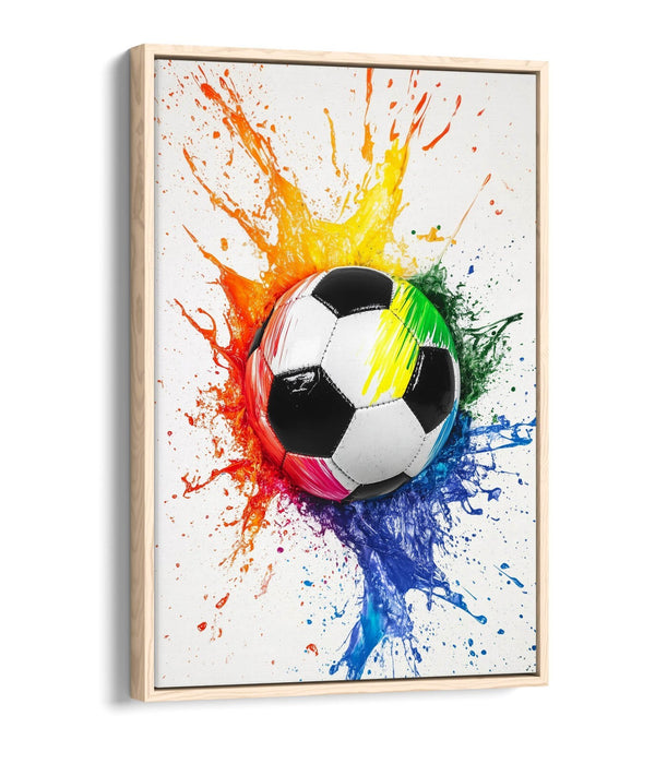 Football Canvas Wall Art - Rainbow Splash Kids Bedroom Decor | Float Effect Canvas