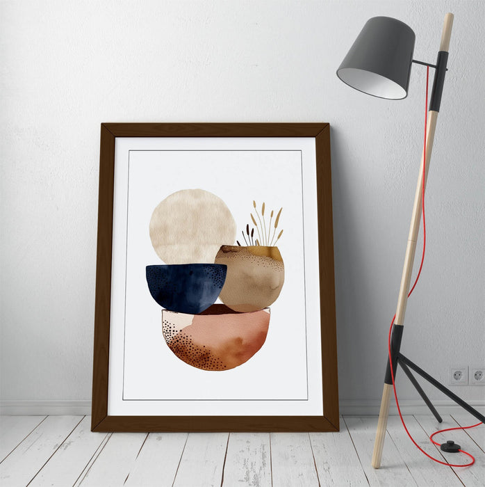 Boho Wall Art – Minimalist Shapes Framed Bedroom Print With Natural Wood Frame
