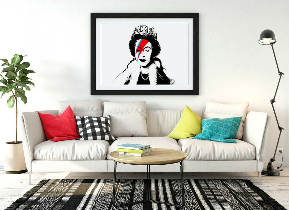 BANKSY QUEEN DAVID BOWIE -ART FRAMED POSTER PICTURE PRINT ARTWORK- BLACK & WHITE