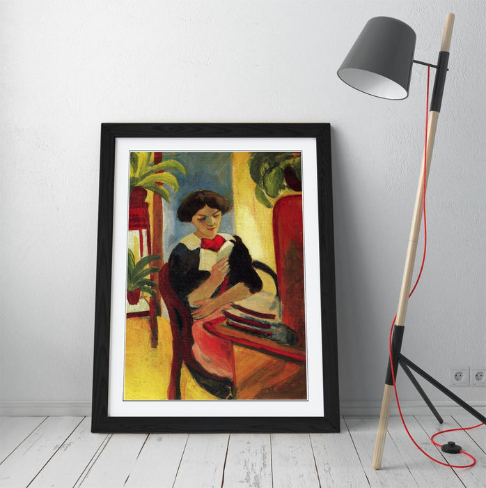 Framed Wall Art - August Macke Elisabeth Reading Poster Print, Woodgrain Frame, Ready to Hang