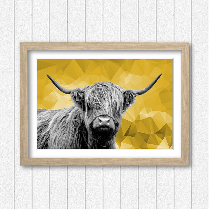 Highland Cow Wall Art – Framed Poster Print With Mustard Yellow Decor