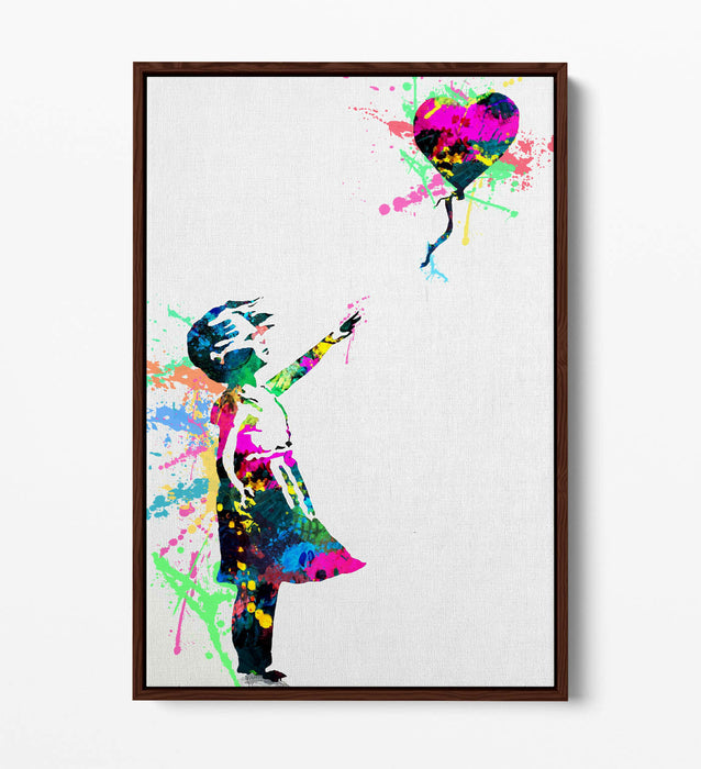 BANKSY, BALLOON GIRL RAINBOW SPLASH ART -FLOAT EFFECT CANVAS WALL ART PRINT