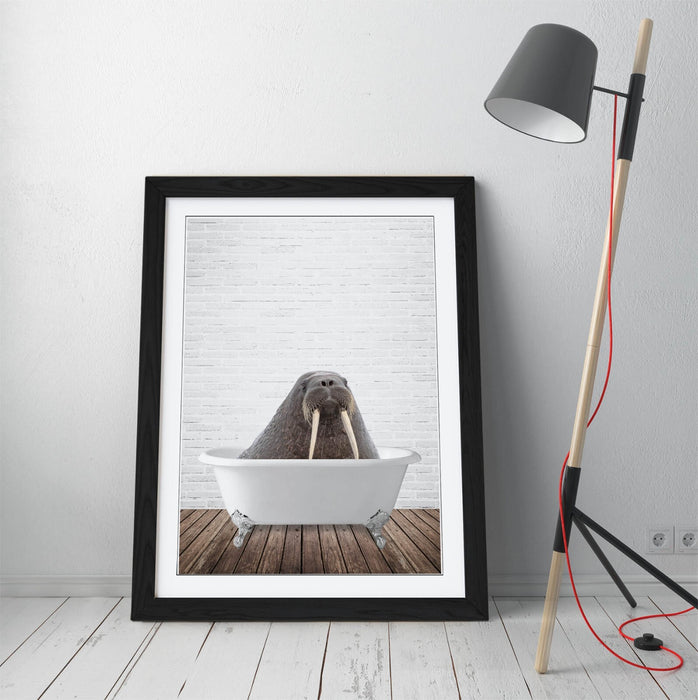 WALRUS IN BATHTUB -QUIRKY ART FRAMED POSTER PICTURE PRINT BATHROOM ARTWORK
