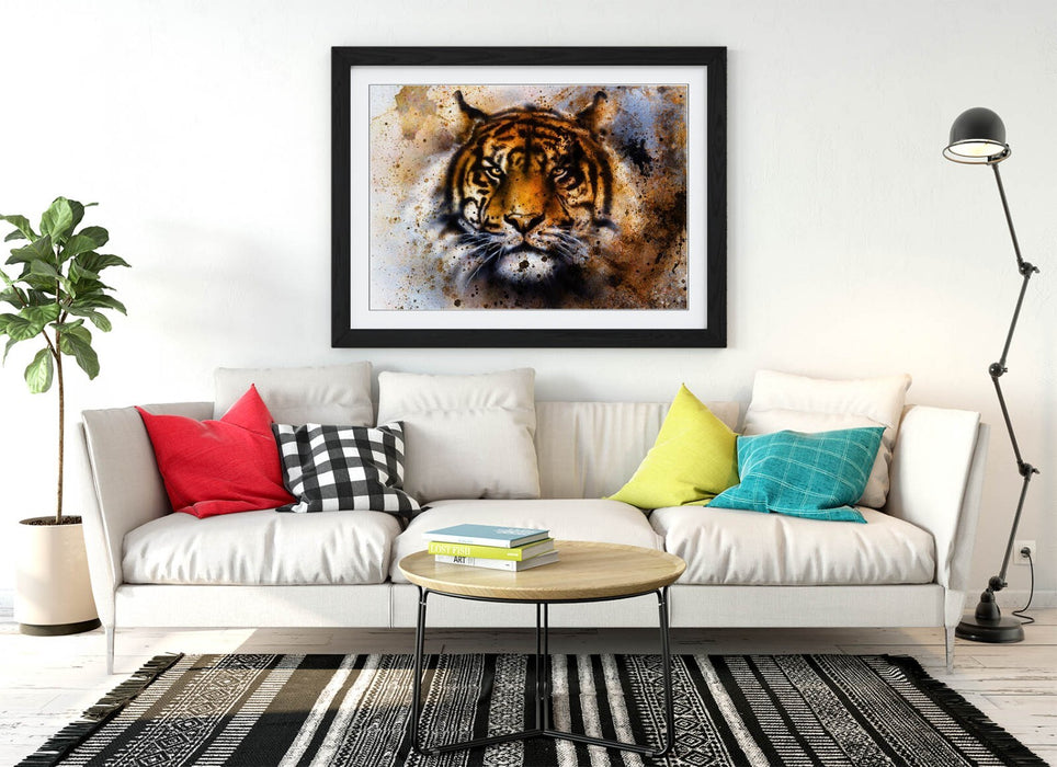 Tiger Wall Art - Handmade Framed Abstract Tiger Poster with Rusty Background Print