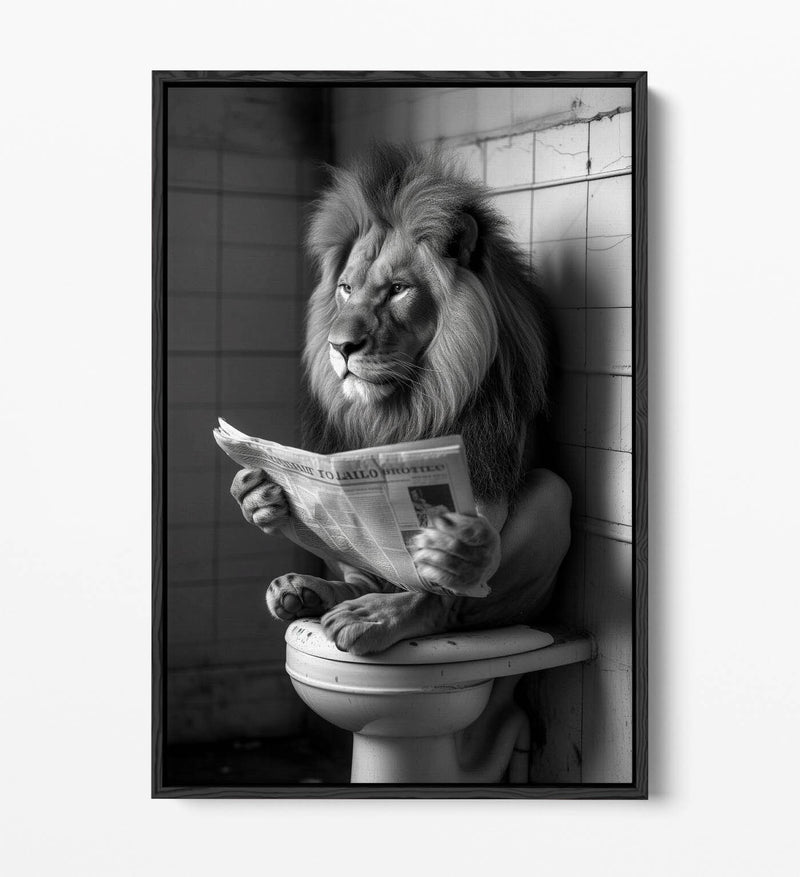 Funny Lion Canvas Art - Humorous Bathroom Wall Decor | Float Effect Canvas Print