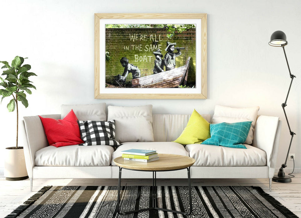 BANKSY, WE'RE ALL IN THE SAME BOAT -FRAMED WALL ART PICTURE PRINT