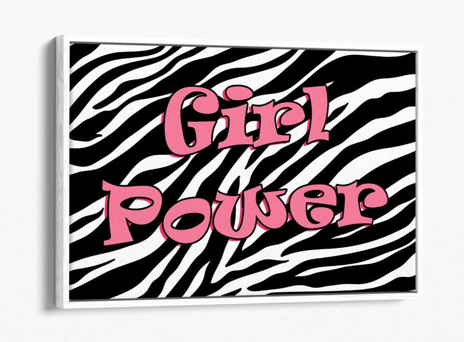 "GIRL POWER" FUNKY Y2K FEMINIST QUOTE ZEBRA -FLOAT EFFECT CANVAS WALL ART PRINT
