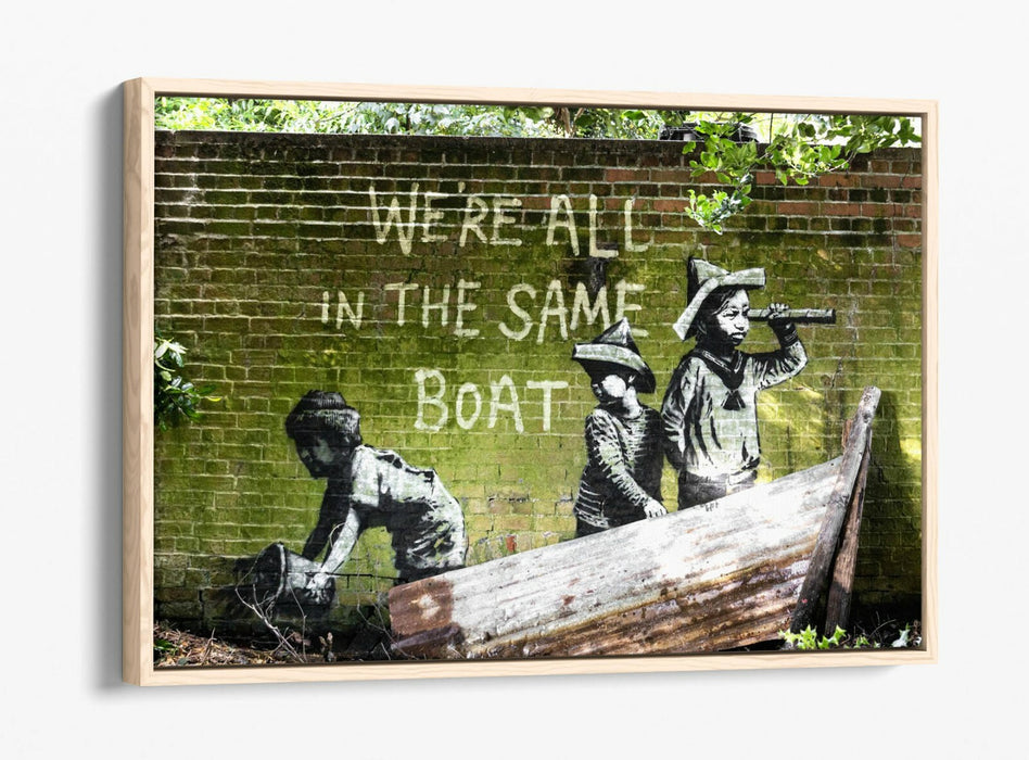 BANKSY, WE'RE ALL IN THE SAME BOAT -FLOAT EFFECT CANVAS WALL ART PRINT