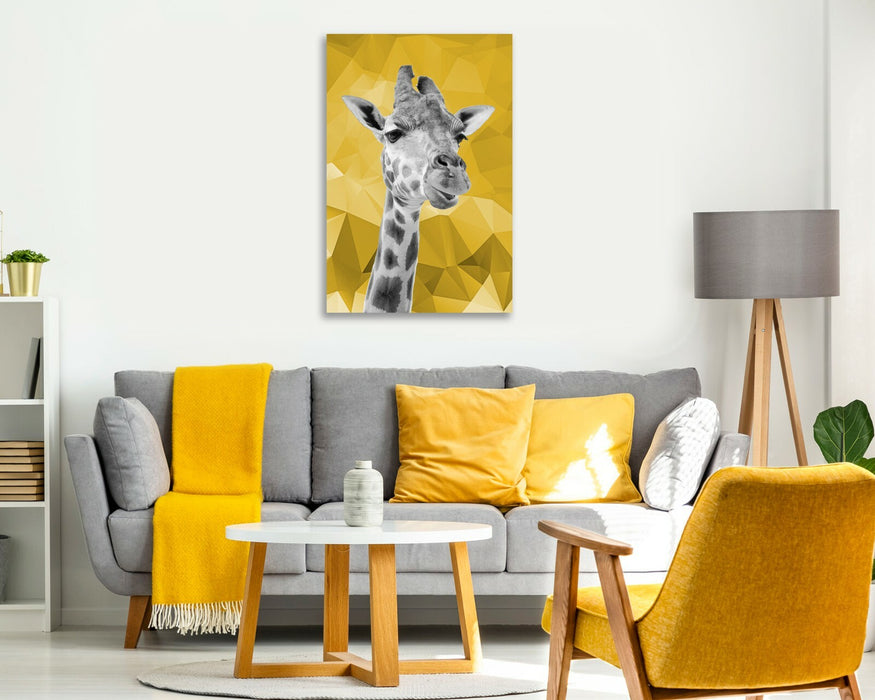Giraffe Canvas Wall Art - Geometric Black White Mustard Print on Archival Grade Canvas