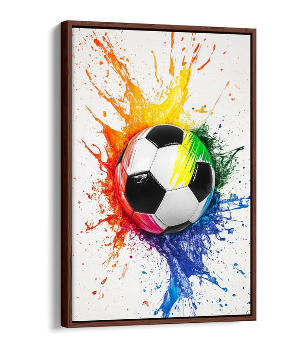 Football Canvas Wall Art - Rainbow Splash Kids Bedroom Decor | Float Effect Canvas