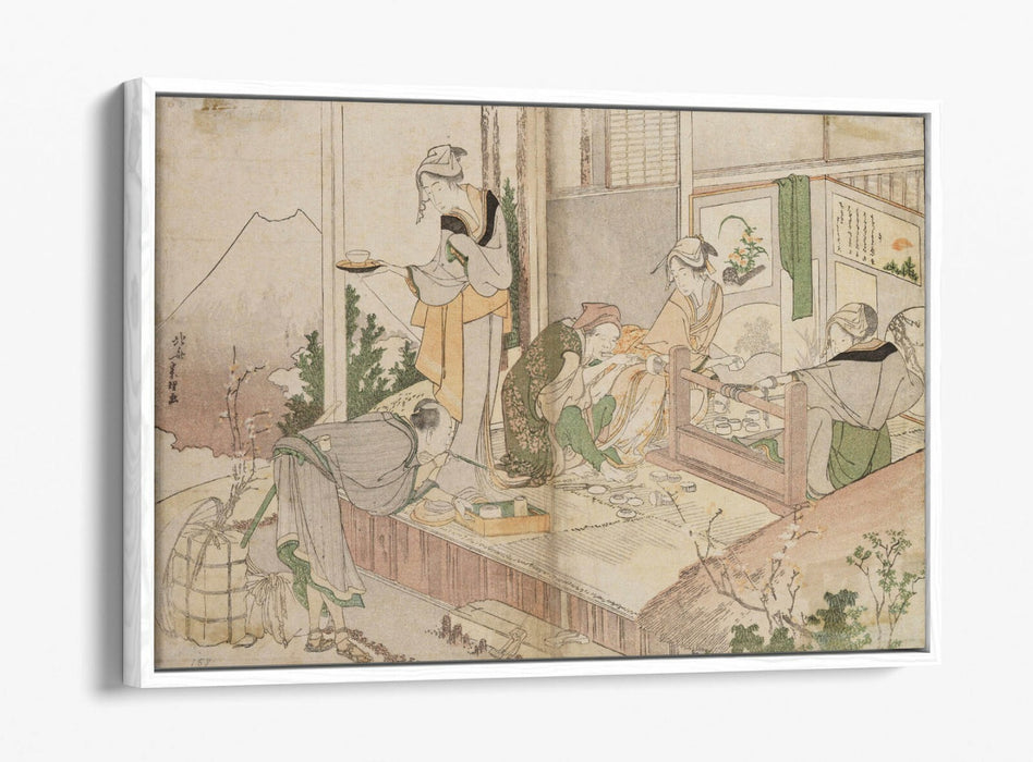 HOKUSAI, UNTITLED FAMILY SCENE -FLOAT EFFECT CANVAS WALL ART PIC PRINT- JAPANESE