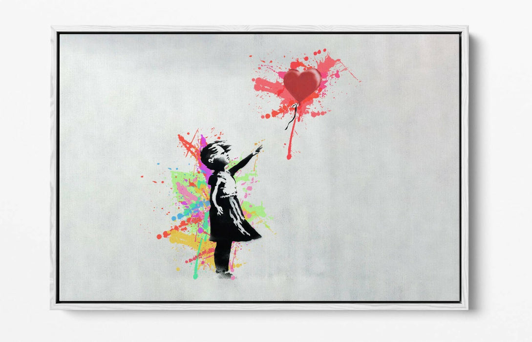 BANKSY, BALLOON GIRL RAINBOW SPLASH ART 2 -FLOAT EFFECT CANVAS WALL ART PRINT