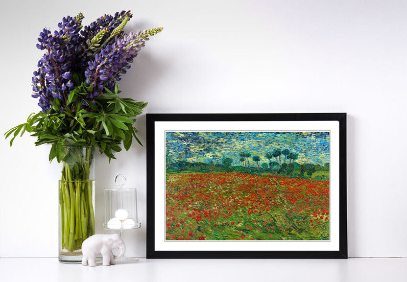 Van Gogh Framed Wall Art – Poppy Field Poster With Woodgrain Frame Style