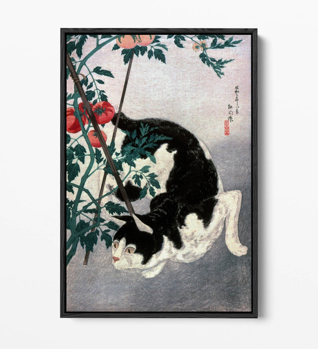 Canvas Wall Art | Handmade Cat With Tomato Plant Print - Float Effect, Premium Frame