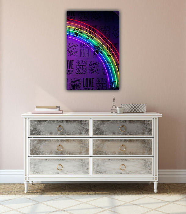 Canvas Wall Art Neon Lights Rainbow Love Print | Handmade 30mm Deep Frame