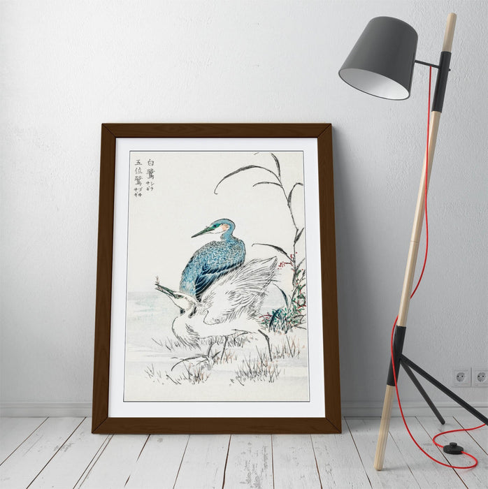 Framed Wall Art – Numata Kashu Night Heron & Little Egret Bird Print Poster