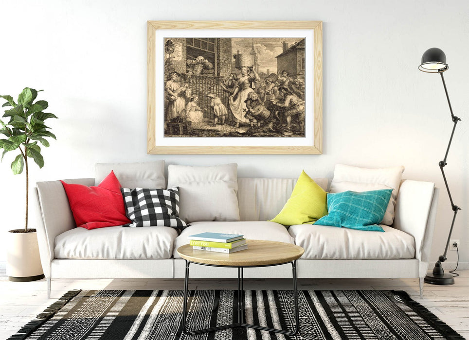 Framed Wall Art - William Hogarth The Enraged Musician Classic Art Print with Woodgrain Frame