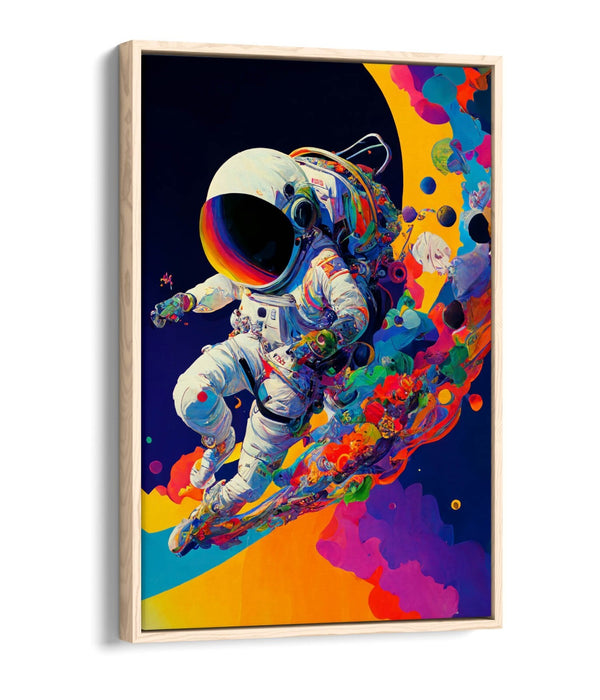 Astronaut Canvas Art – Multicolour Abstract Space Wall Decor | Float Effect Frame