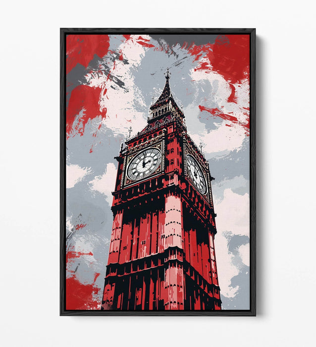 Canvas Wall Art - Big Ben Red Grey Canvas Print | Contemporary Float Effect