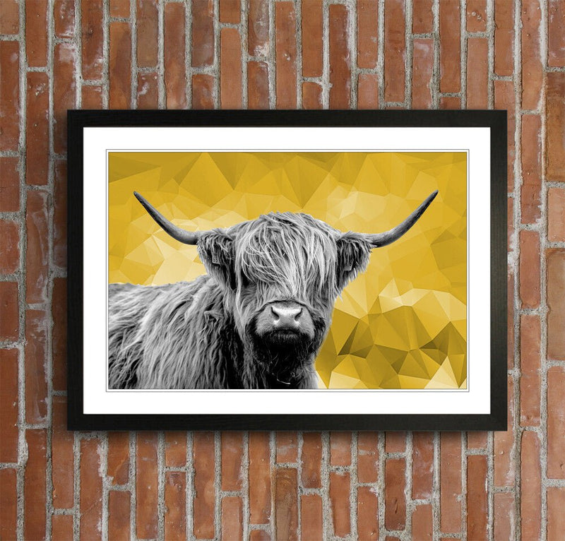 Highland Cow Wall Art – Framed Poster Print With Mustard Yellow Decor