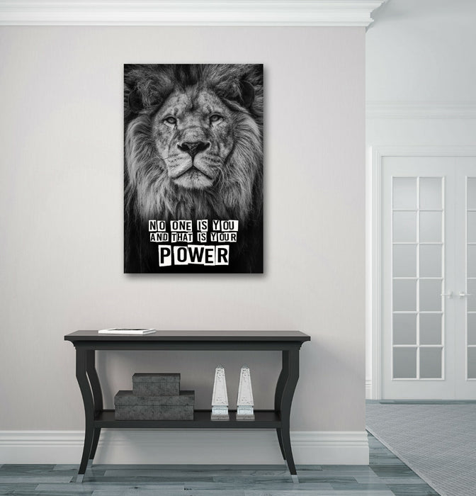 LION HEAD BLACK AND WHITE CANVAS WALL ART PRINT ARTWORK STRENGTH POWER QUOTE