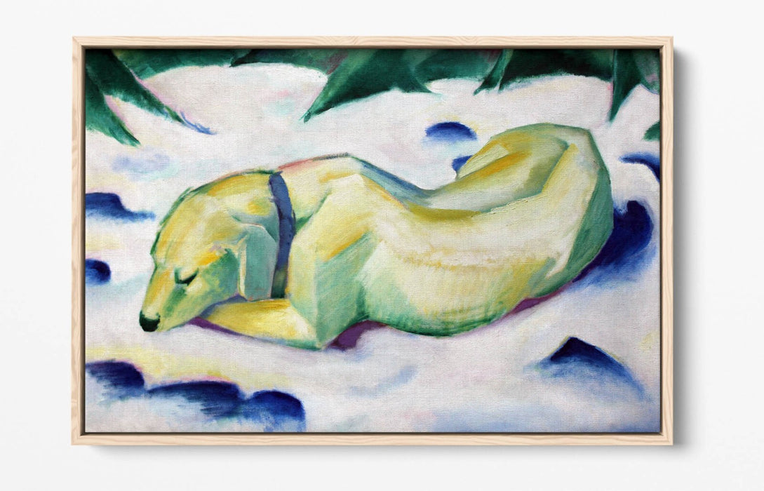 Canvas Wall Art Print - Franz Marc Dog Lying In Snow | Float Effect Canvas
