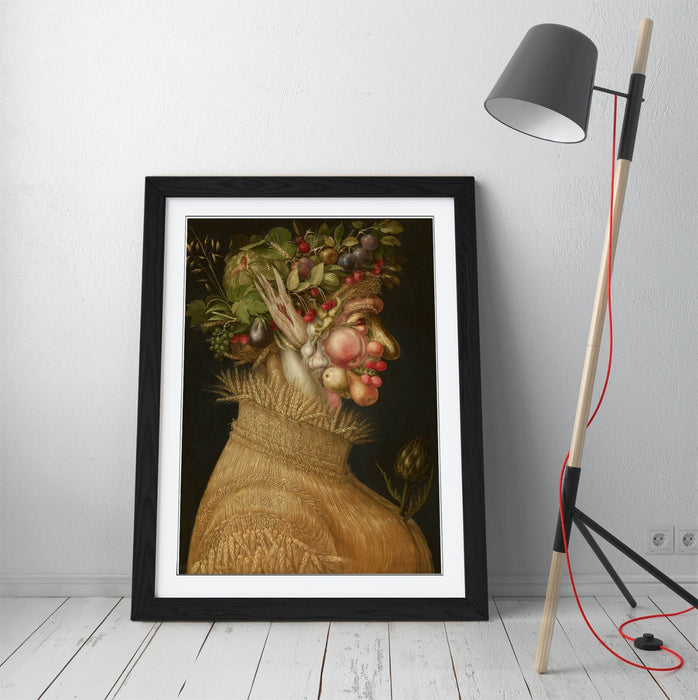 Framed Wall Art Poster - Giuseppe Acrimboldo Summer Portrait with Woodgrain Frame