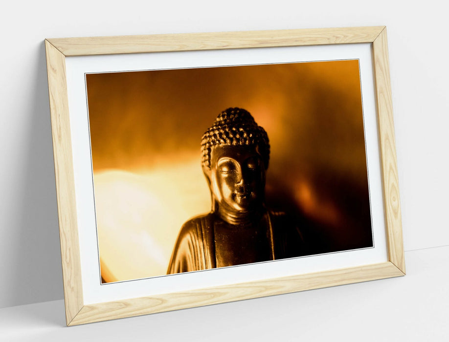 Gold Buddha Statue - Framed Wall Art Print With Handmade UK Frame & Archival Grade Print