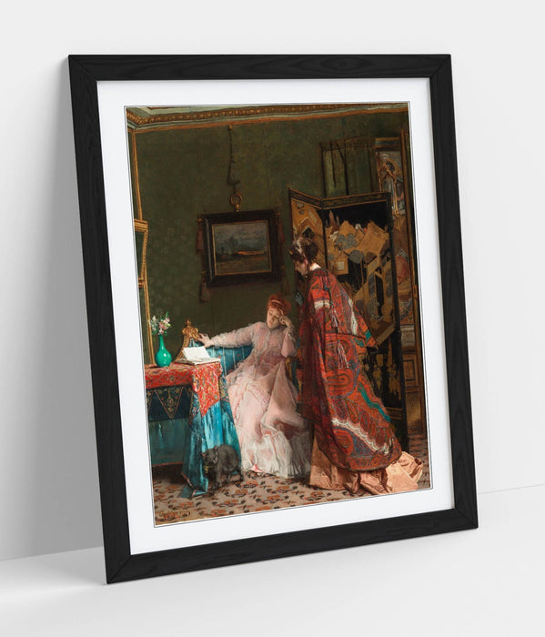 Framed Wall Art - Alfred Stevens The Visit Painting | Handmade UK Woodgrain Frame