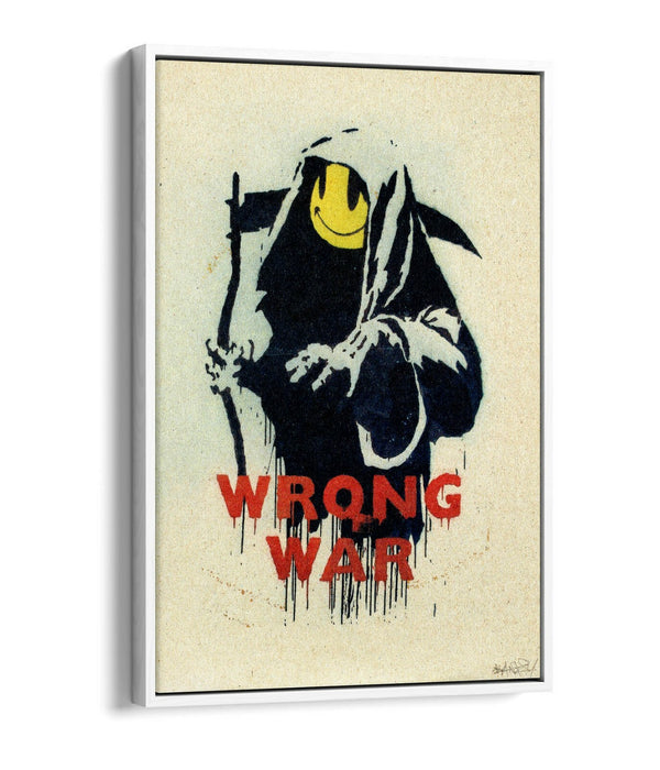 BANKSY, WRONG WAR SMILEY GRIM REAPER -FLOAT EFFECT CANVAS WALL ART PRINT