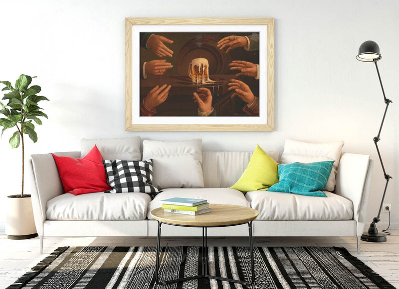 Framed Wall Art Poster - Men Reaching for Beer Mug | Home Bar Decor Print