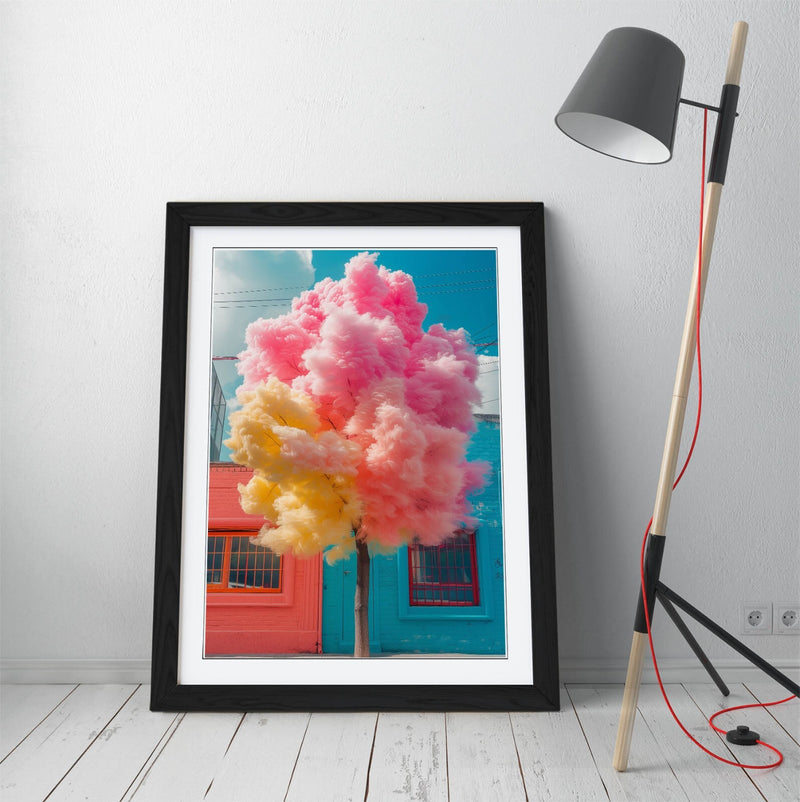 Framed Wall Art – Multi Colour Cotton Candy Tree Contemporary Poster Print
