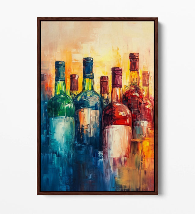 Canvas Wall Art – Abstract Colourful Bottles Of Wine Faded Float Effect Print