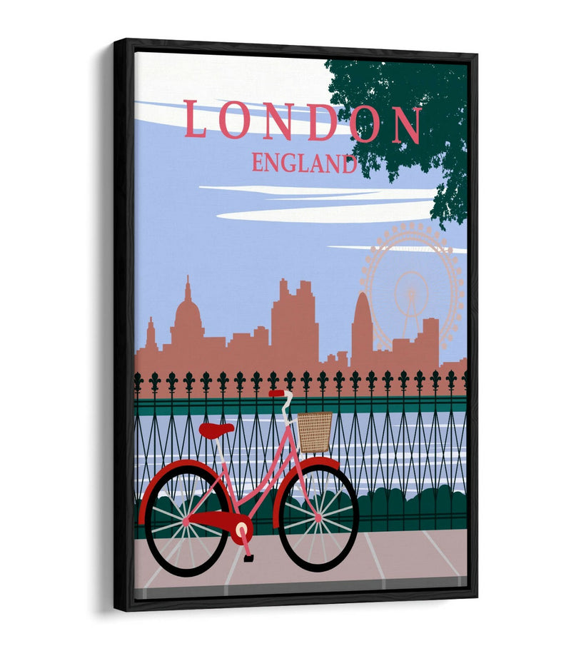 RETRO LONDON ENGLAND TRAVEL POSTER -FLOAT EFFECT CANVAS ART PRINT- PINK GREEN