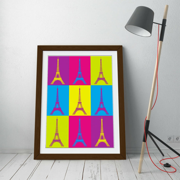EIFFEL TOWER PARIS COLOURFUL POP ART -FRAMED WALL ART PICTURE PRINT
