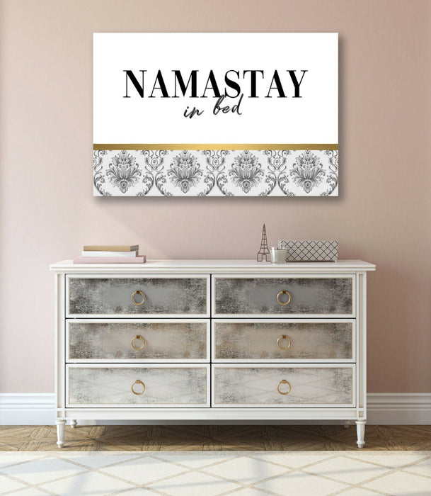 Canvas Wall Art - Namastay In Bed Quote Modern Damask Gold Accent Print
