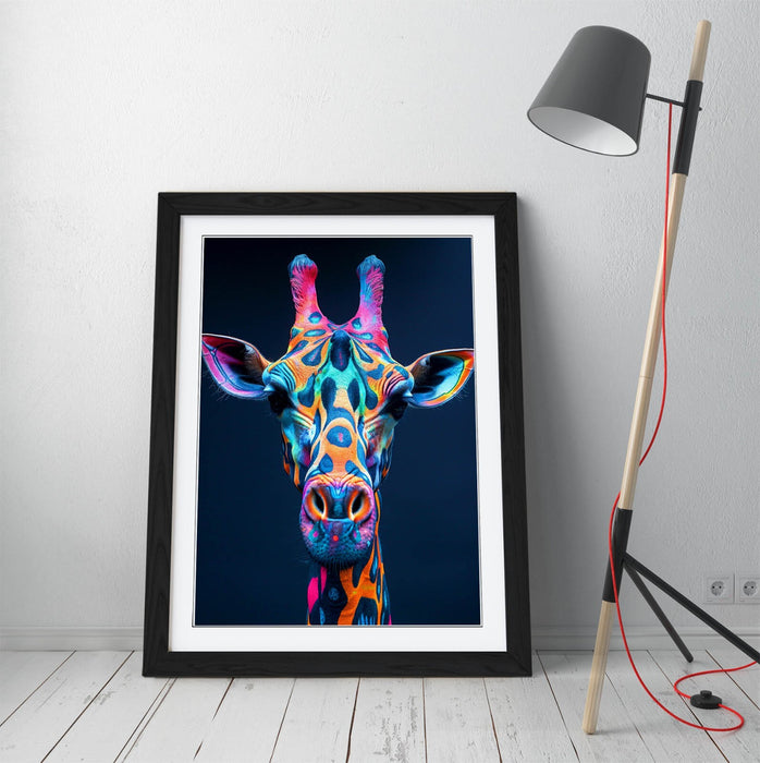 Giraffe Wall Art – Abstract Multi Color Artwork | Framed Animal Poster Print