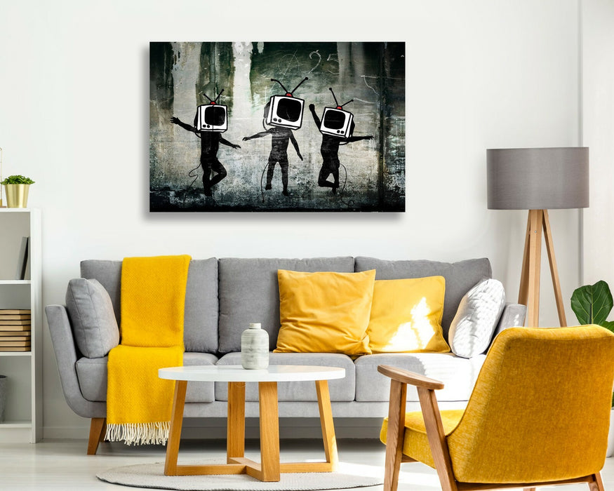 BANKSY - TV HEADS CANVAS STREET ART PRINT ARTWORK