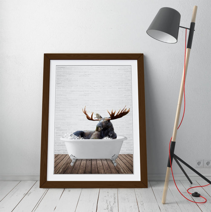 MOOSE IN BATHTUB -QUIRKY ART FRAMED POSTER PICTURE PRINT BATHROOM ARTWORK