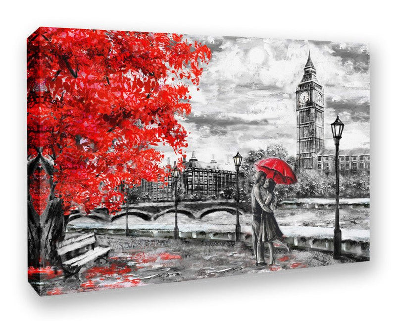 Canvas Wall Art – London Big Ben Red Umbrella Handmade Oil Painting Print