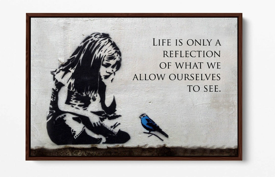 BANKSY LITTLE GIRL BLUE BIRD QUOTE -FLOAT EFFECT CANVAS WALL ART PIC PRINT-