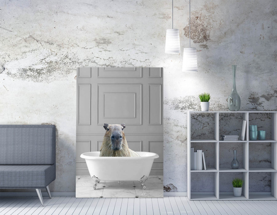 CAPYBARA IN BATHTUB -QUIRKY CANVAS WALL ART PRINT ARTWORK ANIMAL FRAMED BATHROOM