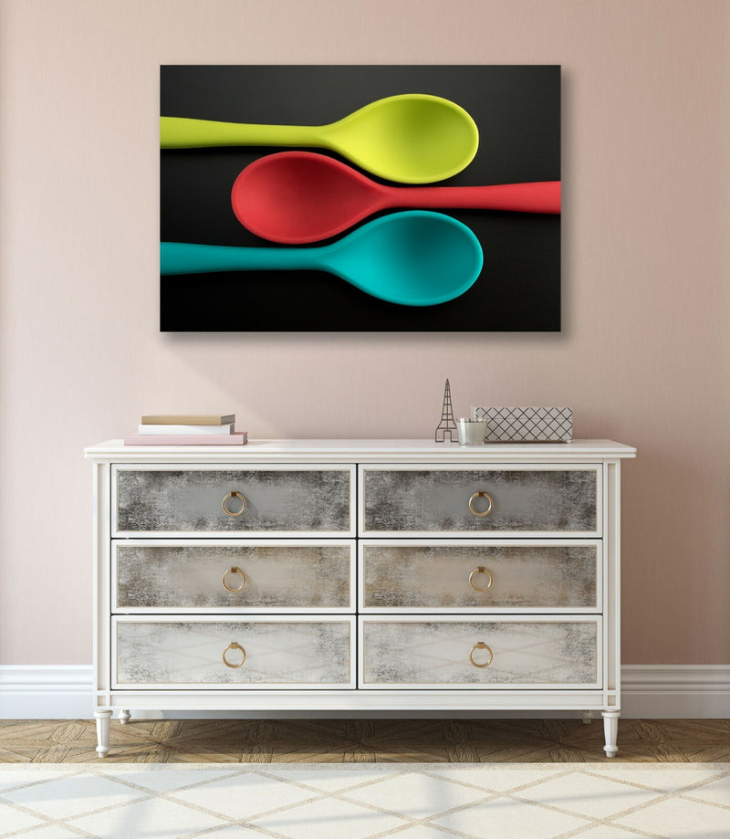 Kitchen Canvas Art – Colorful Spoons Cafe Wall Decor | Handmade Premium Print