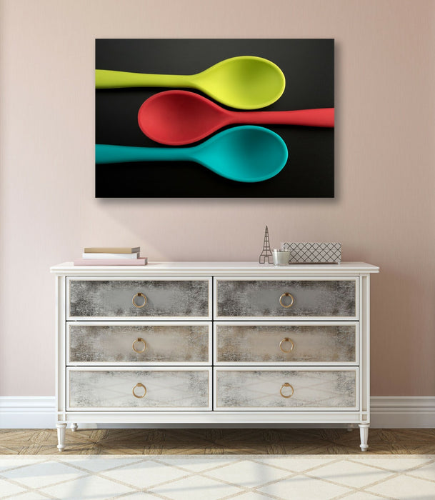Kitchen Canvas Art – Colorful Spoons Cafe Wall Decor | Handmade Premium Print