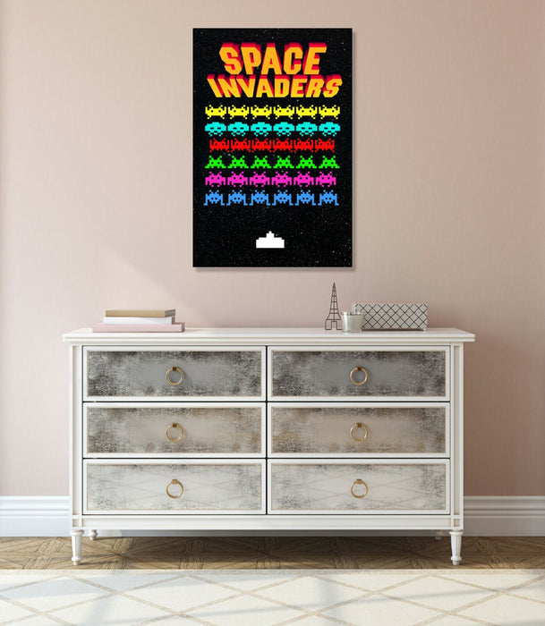 Canvas Wall Art Retro Gaming Space Invaders Print | 30mm Deep Frame | Handmade Canvas Print