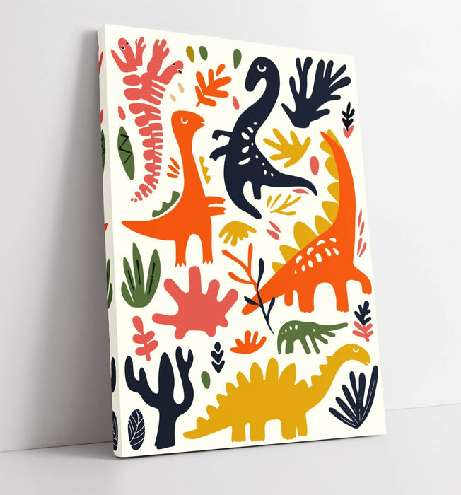 Dinosaur Kids Wall Art - Minimalist Colourful Dinosaur Print Canvas for Bedroom Decor