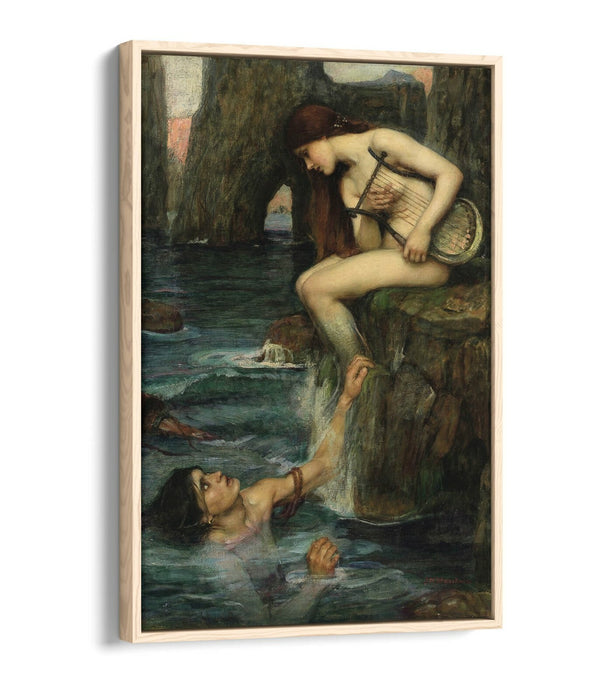 WATERHOUSE THE SIREN 1900 -FLOAT EFFECT CANVAS WALL ART PIC PRINT- GREEN BEIGE
