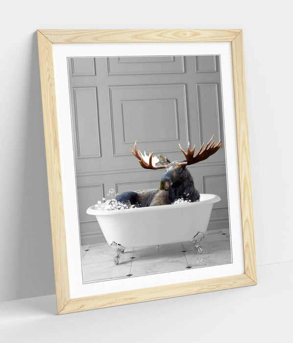 MOOSE IN BATHTUB -QUIRKY ART FRAMED POSTER PICTURE PRINT BATHROOM ARTWORK