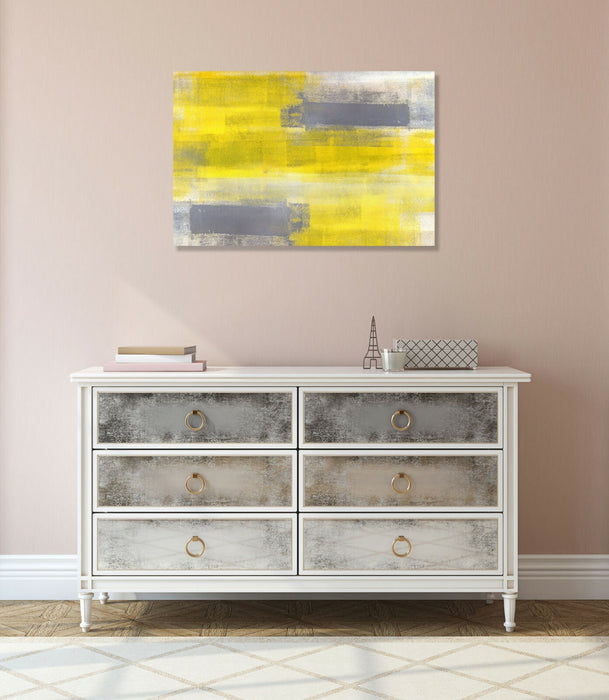 Yellow Grey Canvas Art - Modern Abstract Painting | 30mm Deep Frame, Ready To Hang