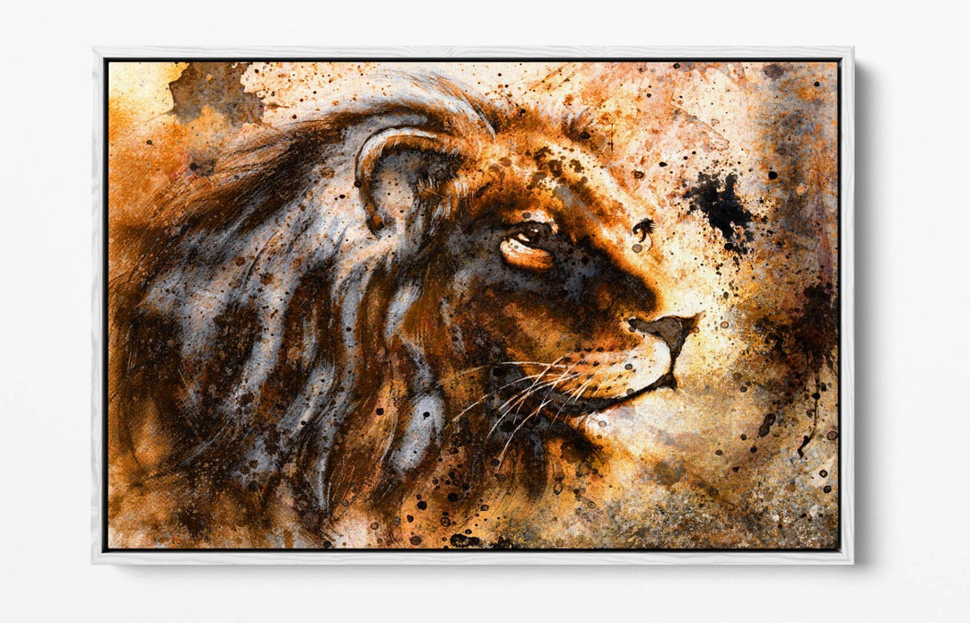 Rustic Canvas Wall Art - Lion Head Print | Handmade UK Float Effect Decor